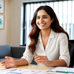 **Prompt:** A bright and inviting office space with a Well-being Coordinator smiling and engaging with an employee. The Coordinator is offering advice and support, creating a positive and encouraging atmosphere. Soft, natural light fills the room. In the style of a modern corporate wellness campaign. Focus on the warm, human connection and the importance of mental health in the workplace. Include Urdu script subtly in the background as a design element.