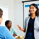 Informative Session**

"A professional female health coordinator, fully clothed in modest office attire, giving a presentation on healthy eating habits to a diverse group of adults in a brightly lit community center.  PowerPoint presentation visible in the background.  Safe for work, appropriate content, family-friendly, perfect anatomy, correct proportions, natural pose, well-formed hands, proper finger count, natural body proportions, high quality."

**