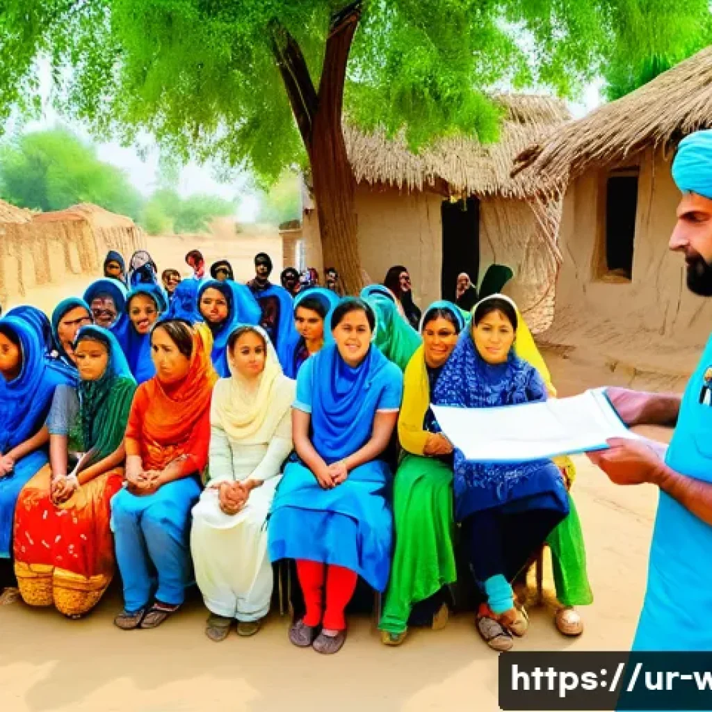 웰빙코디네이터와 건강 캠페인 마케팅 - A vibrant community health workshop set in a rural Pakistani village, featuring men and women of var...