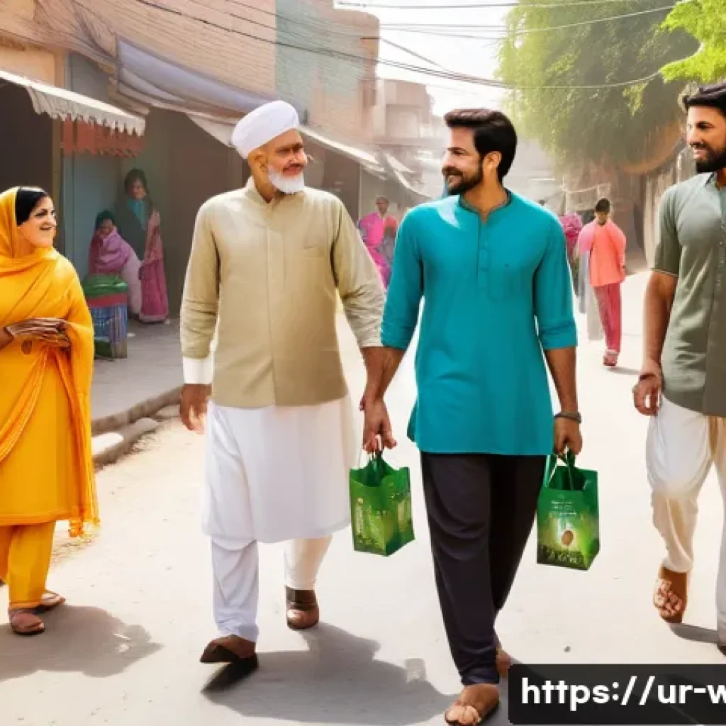 웰빙코디네이터와 건강 캠페인 사례 연구 - A vibrant community health campaign scene set in a Pakistani neighborhood, featuring diverse men, wo...