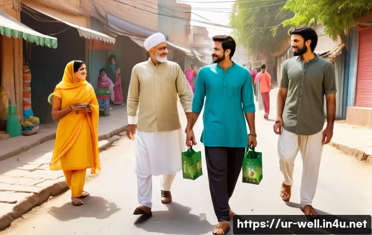 웰빙코디네이터와 건강 캠페인 사례 연구 - A vibrant community health campaign scene set in a Pakistani neighborhood, featuring diverse men, wo...