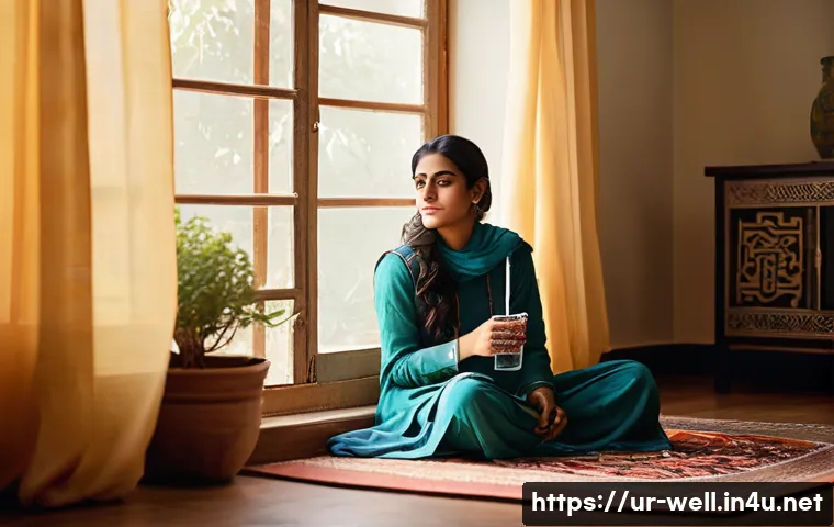 웰빙코디네이터와 건강 목표 달성 사례 - A peaceful morning scene in a traditional Urdu-speaking South Asian household, featuring a young adu...