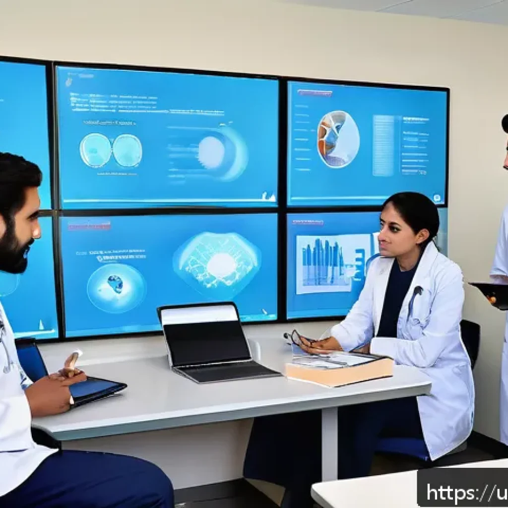 웰빙코디네이터와 건강 진단 프로세스 - A modern healthcare team in a well-equipped hospital conference room, featuring diverse professional...