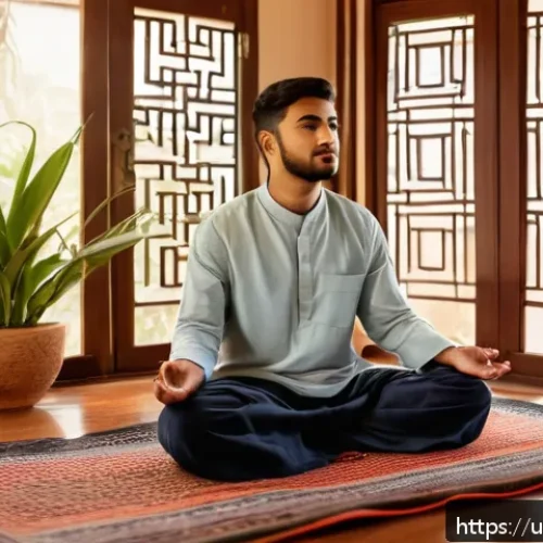 Home 31 웰빙코디네이터와 웰니스 트렌드 - A peaceful morning scene in a traditional South Asian home where a young adult man wearing modest, c...