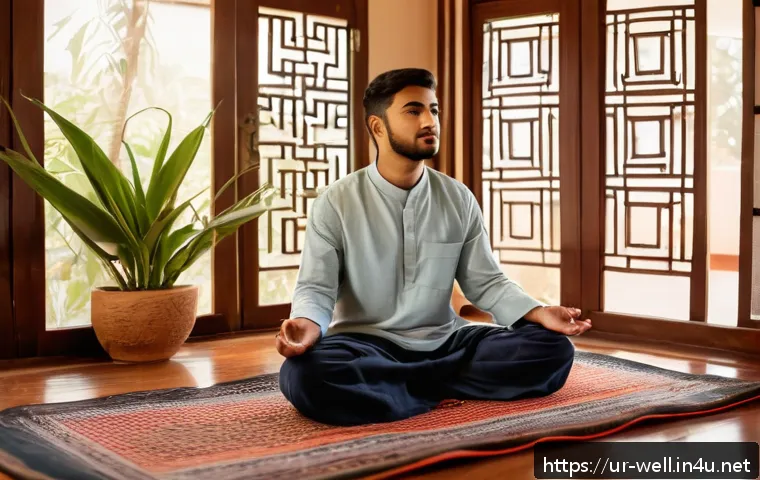 웰빙코디네이터와 웰니스 트렌드 - A peaceful morning scene in a traditional South Asian home where a young adult man wearing modest, c...