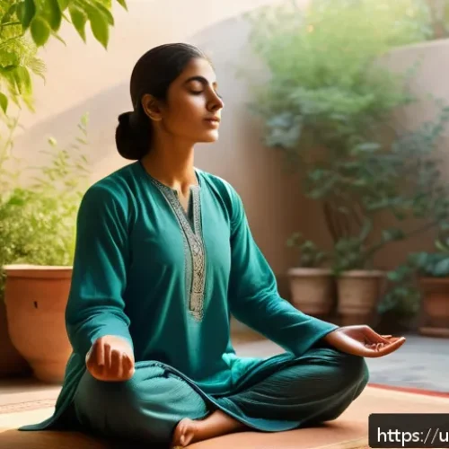 Home 17 웰빙코디네이터 추천 강의 - A serene morning scene depicting a young South Asian woman practicing meditation in a traditional Pa...